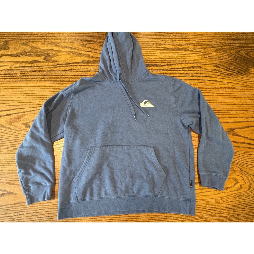 Quiksilver Mens XL Blue Heather Fleece Pullover Hoodie Surf Graphic Sweatshirt